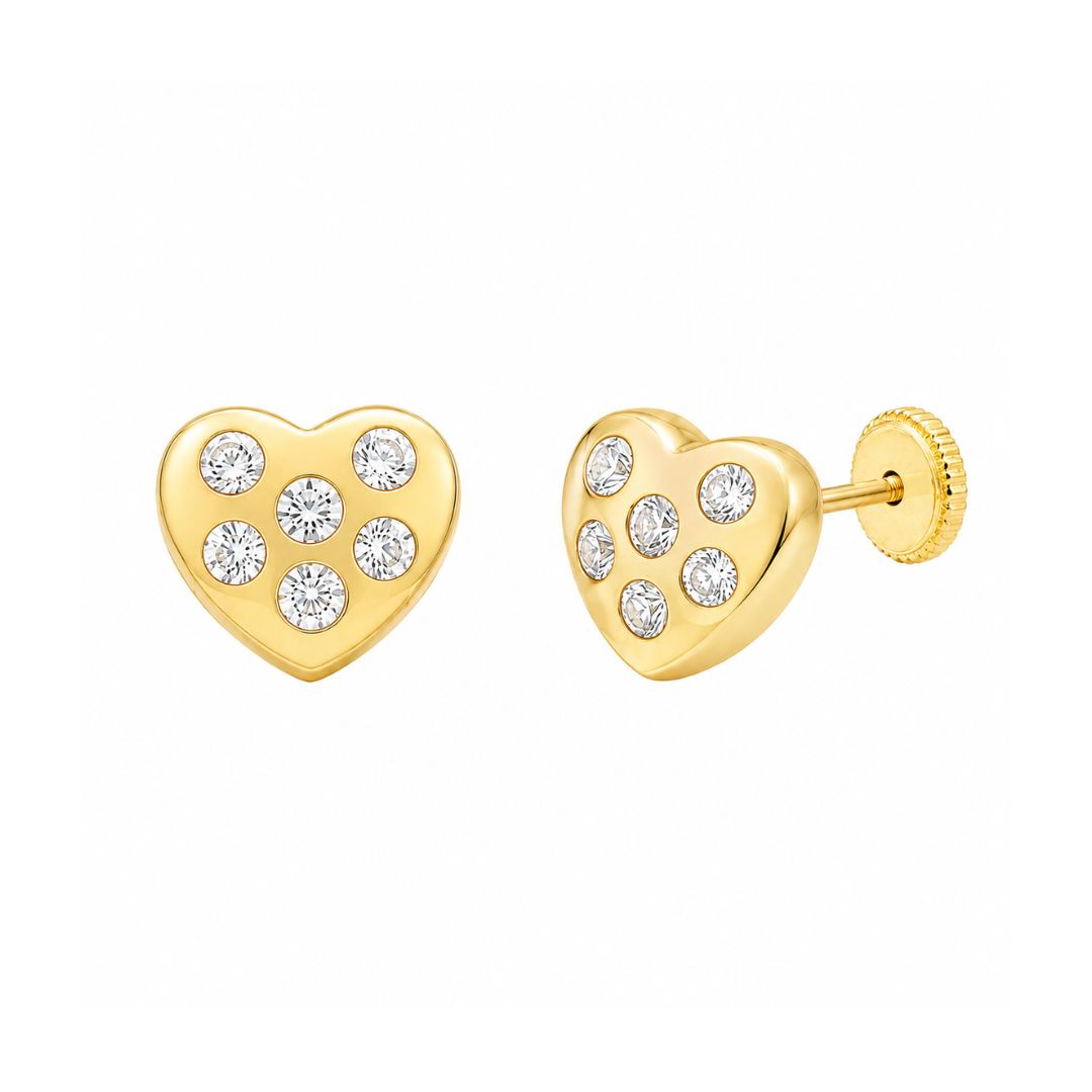 Pendientes Corazón Oro 18K con Pavé de Circonitas