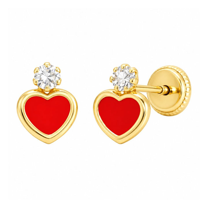 Pendientes Corazón de Oro 18K con Esmalte y Circonita · 6 mm