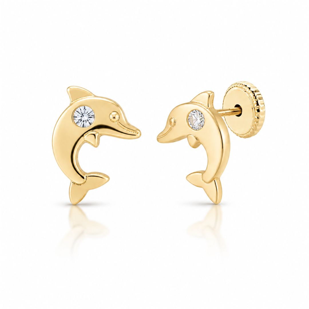 Pendientes Delfín Oro 18K con Circonita