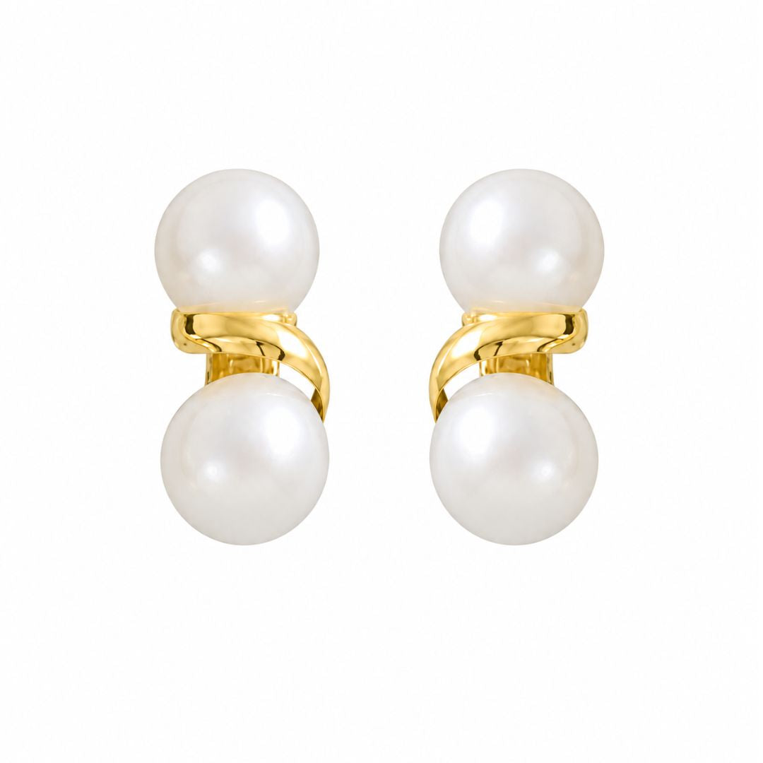 Pendientes Doble Perla de Oro 18K con Cierre Catalán