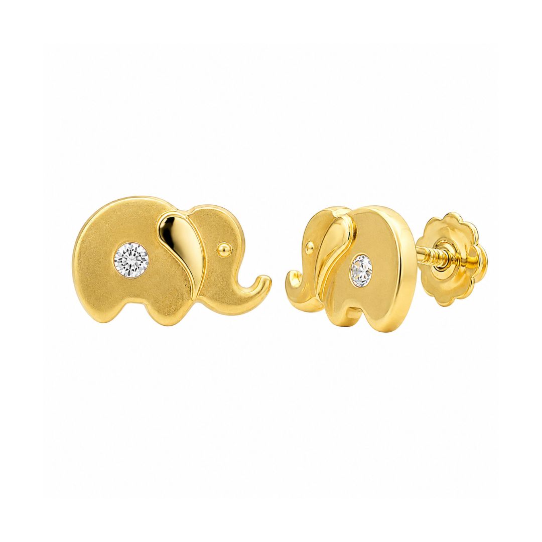 Pendientes Elefante Oro 18K con Circonita