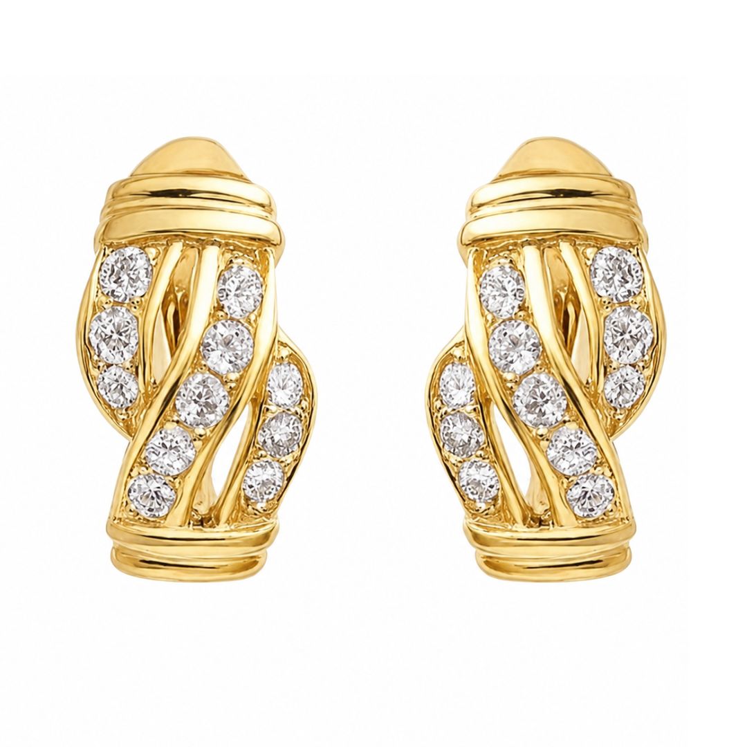 Pendientes Entrelazados de Oro 18K con Circonita