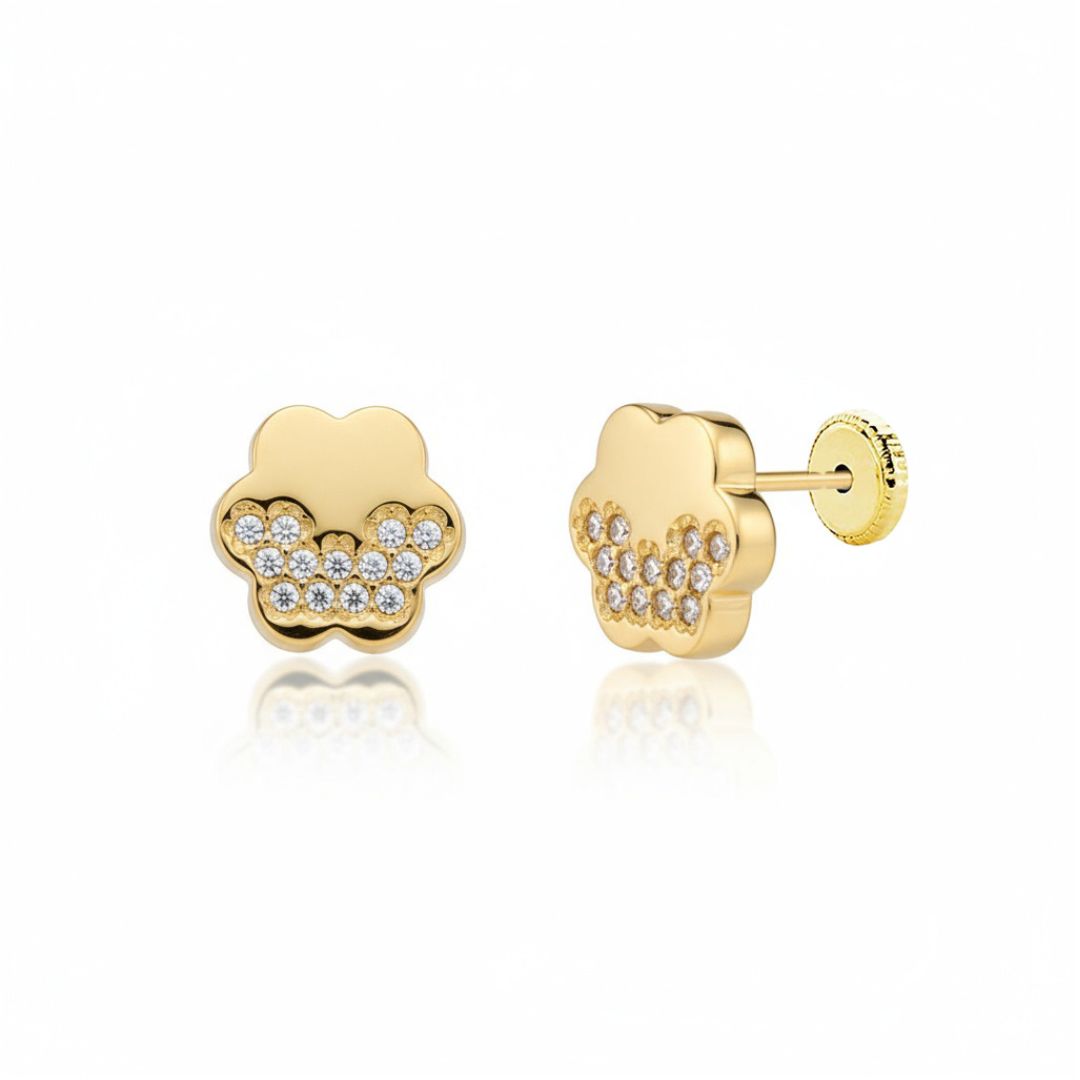 Pendientes Flor Oro 18K con Pavé de Circonitas