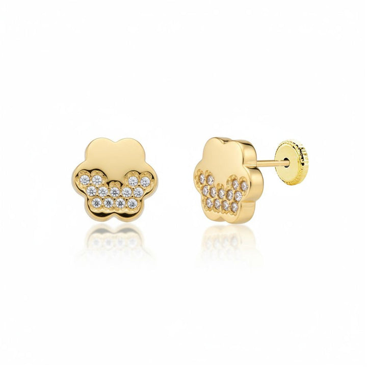 Pendientes Flor Oro 18K con Pavé de Circonitas