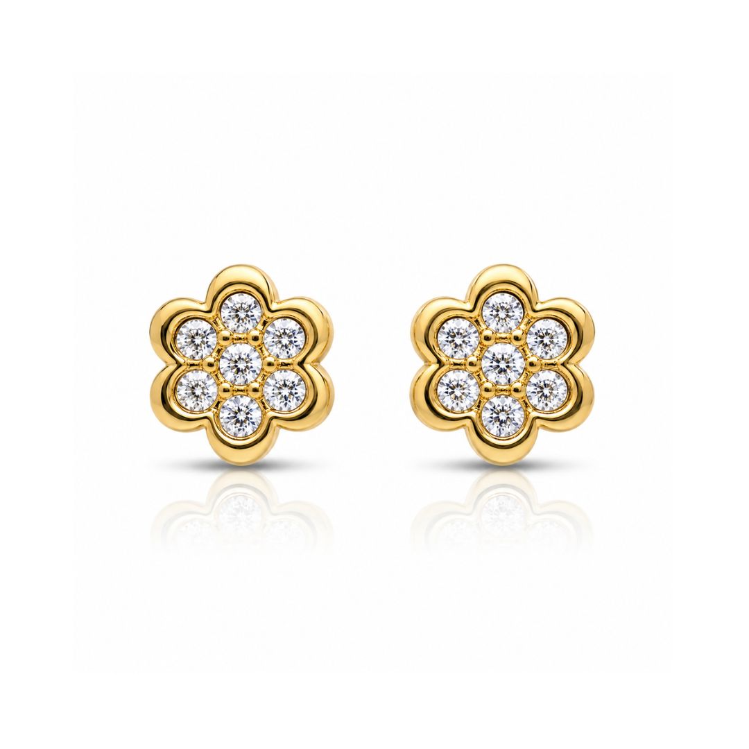 Pendientes Flor Oro 18K con Siete Circonitas