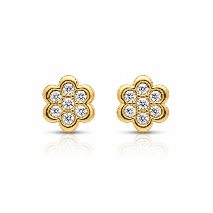 Pendientes Flor Oro 18K con Siete Circonitas