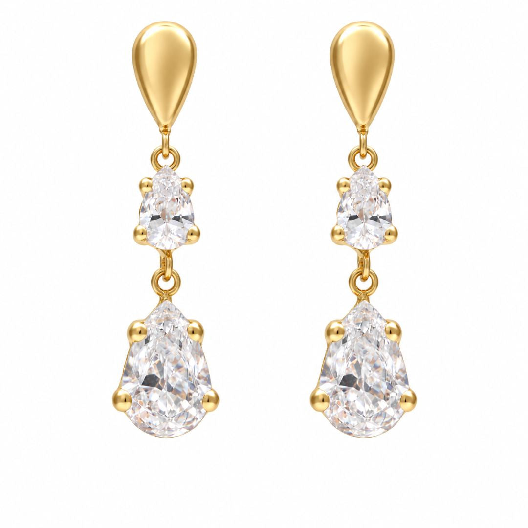 Pendientes Largos de Oro 18K con Circonitas en Forma de Lágrima