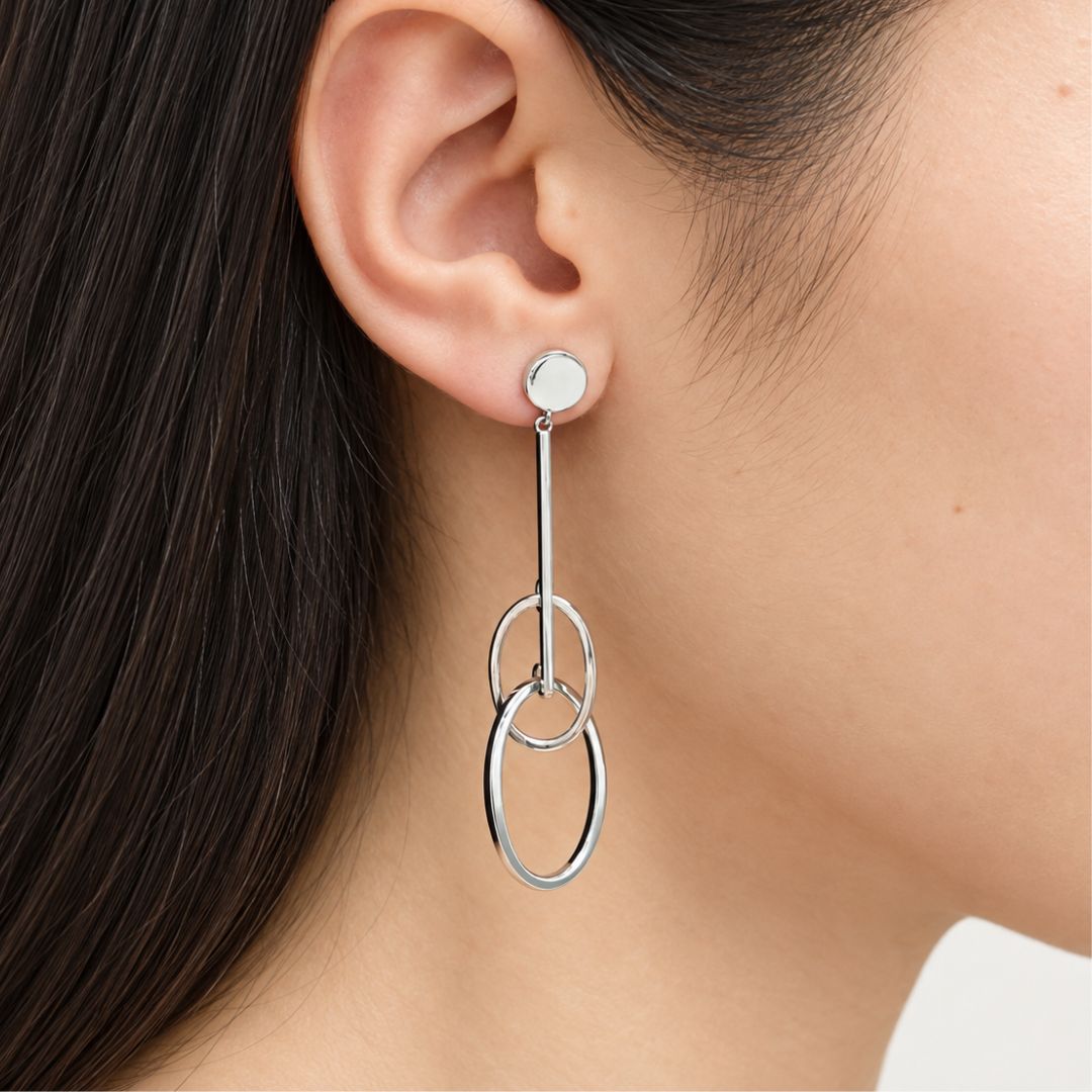 Pendientes Largos de Plata 925 con Óvalos Entrelazados