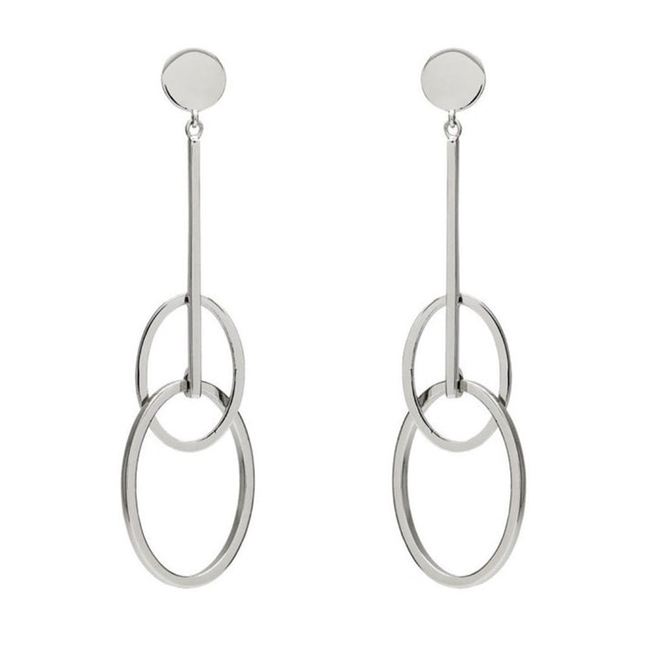 Pendientes Largos de Plata 925 con Óvalos Entrelazados