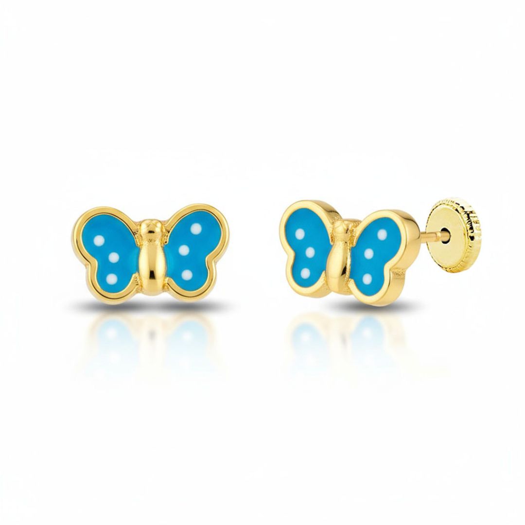 Pendientes Mariposa Oro 18K Esmaltados Azules