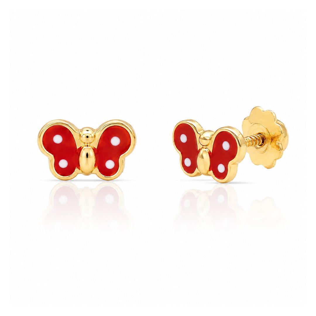 Pendientes Mariposa Oro 18K Esmaltados Rojos