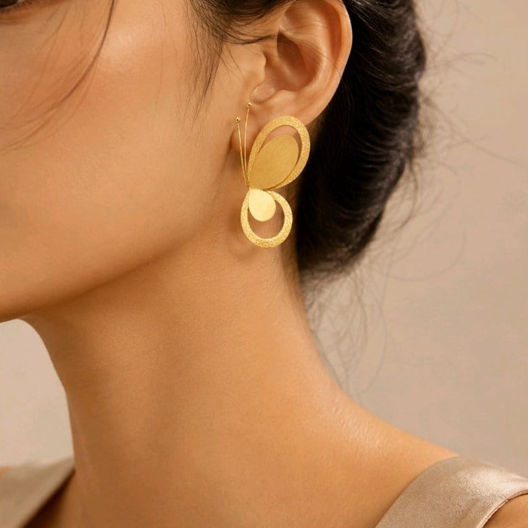 Pendientes Mariposa de Acero Dorado Satinado