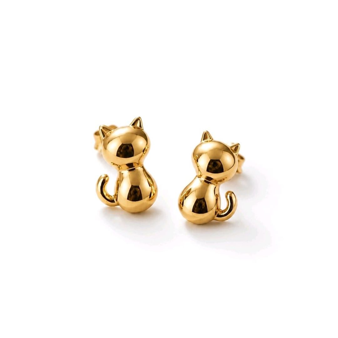 Pendientes Minimalistas de Acero Dorado con Gatito