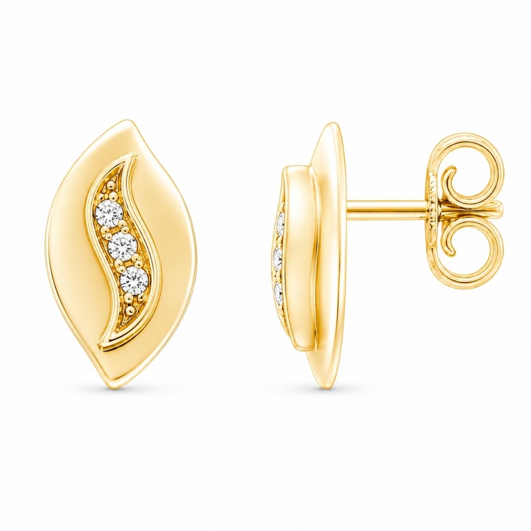 Pendientes Ondulados de Oro 18K con Circonitas