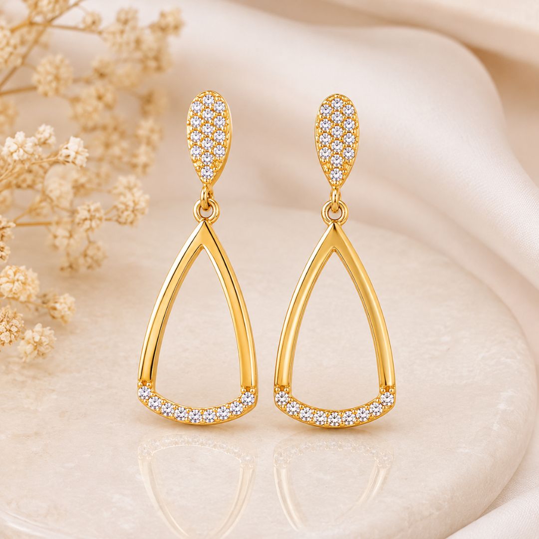 Pendientes Oro 18K Diseño Lágrima con Circonitas