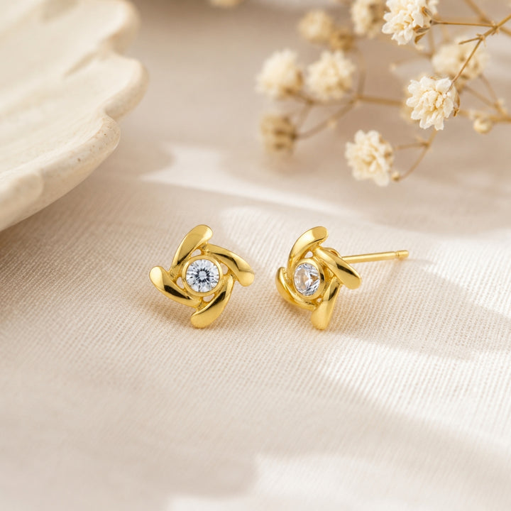 Pendientes Oro 18K Flor de Viento con Circonita