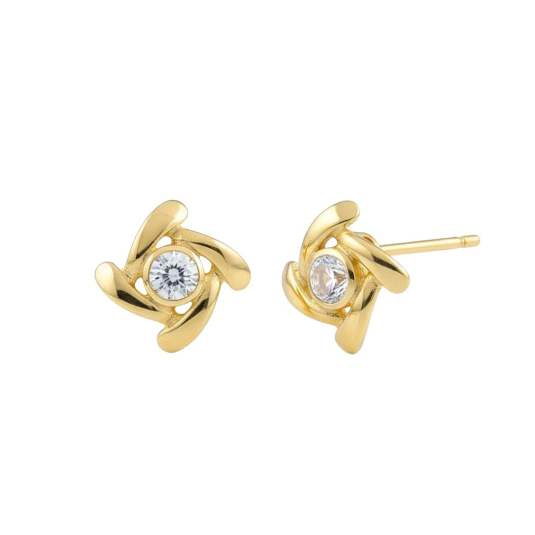 Pendientes Oro 18K Flor de Viento con Circonita