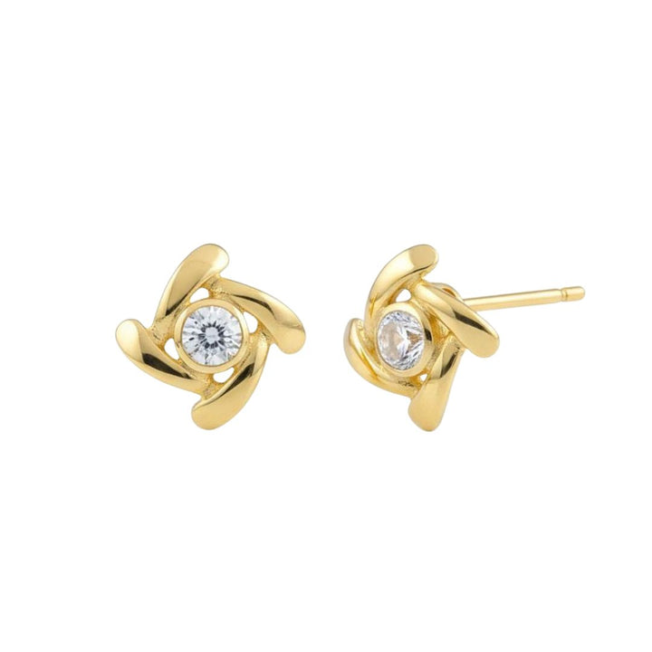 Pendientes Oro 18K Flor de Viento con Circonita