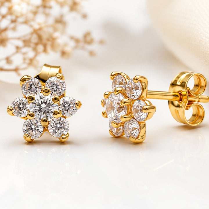 Pendientes Oro 18K Rosetón con Circonitas