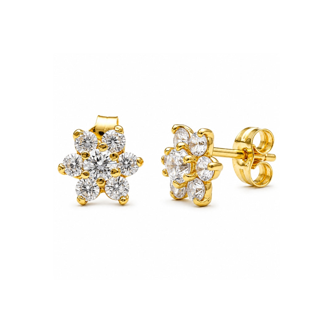 Pendientes Oro 18K Rosetón con Circonitas