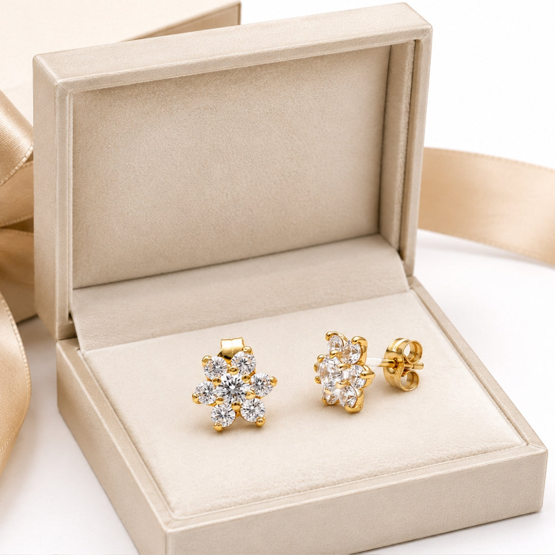 Pendientes Oro 18K Rosetón con Circonitas