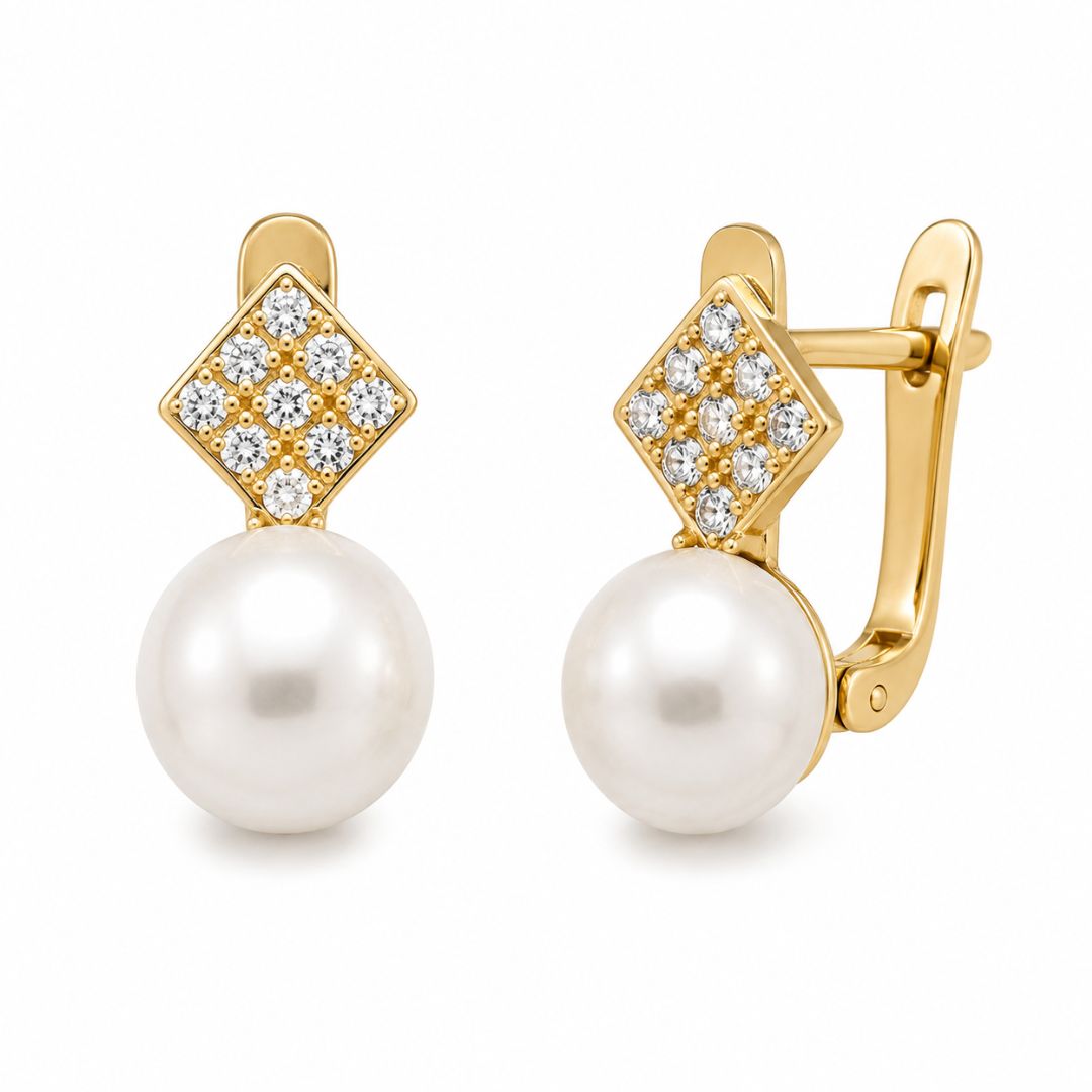Pendientes Oro 18K con Perlas Cultivadas y Circonitas – Cierre Catalán