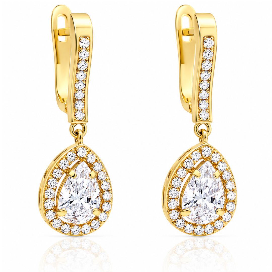 Pendientes Oro Amarillo 18K con Circonita Gota