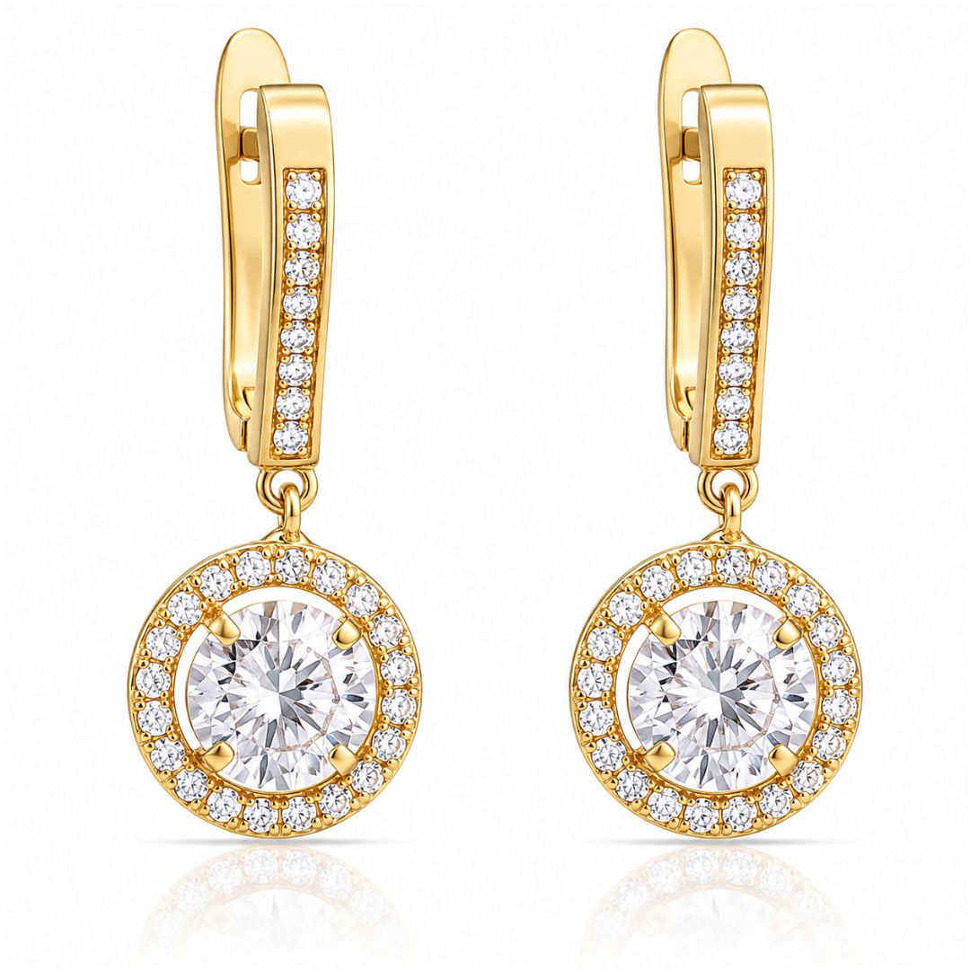 Pendientes Oro Amarillo 18K con Circonita Redonda