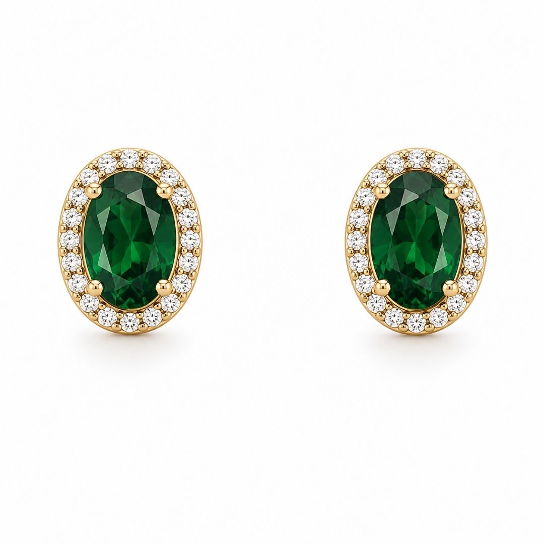 Pendientes Oro Amarillo 18K con Crisopal Verde y Circonitas