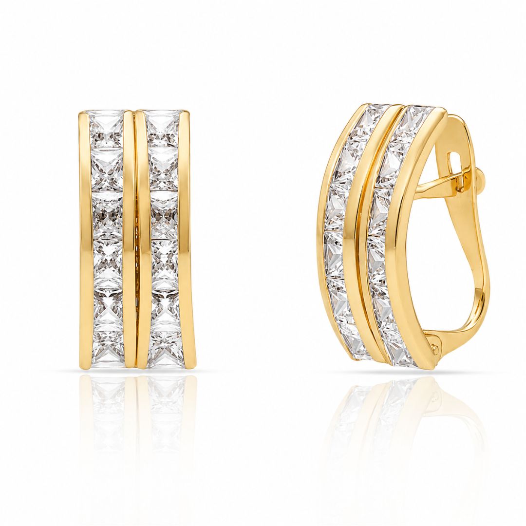 Pendientes Oro Amarillo 18K con Doble Barra de Circonitas