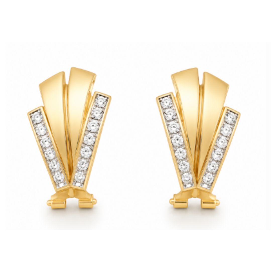 Pendientes Oro Amarillo 18K con Doble Barra de Circonitas – Cierre Omega