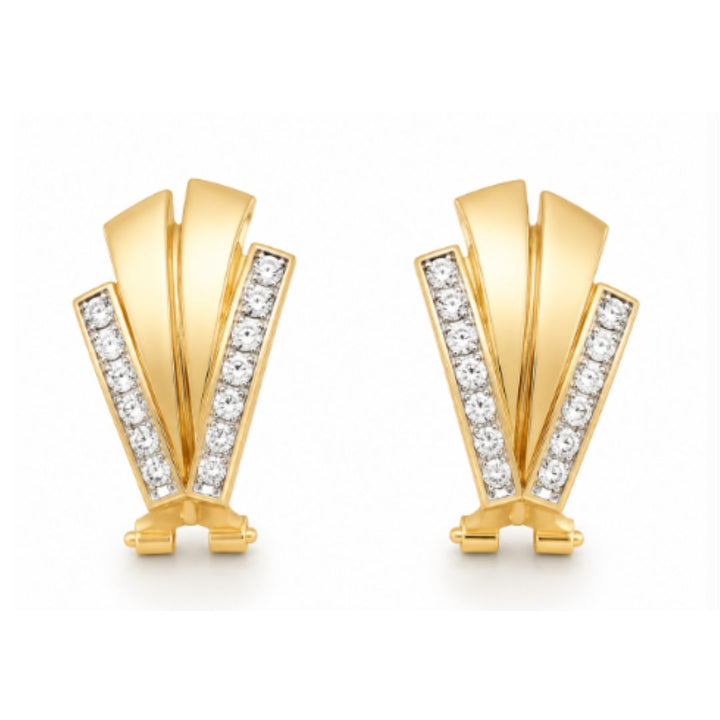 Pendientes Oro Amarillo 18K con Doble Barra de Circonitas – Cierre Omega