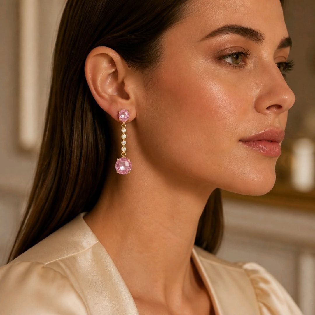 Pendientes Oro Amarillo 18K con Rosa de Francia y Circonitas