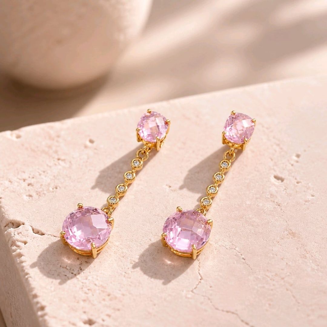 Pendientes Oro Amarillo 18K con Rosa de Francia y Circonitas