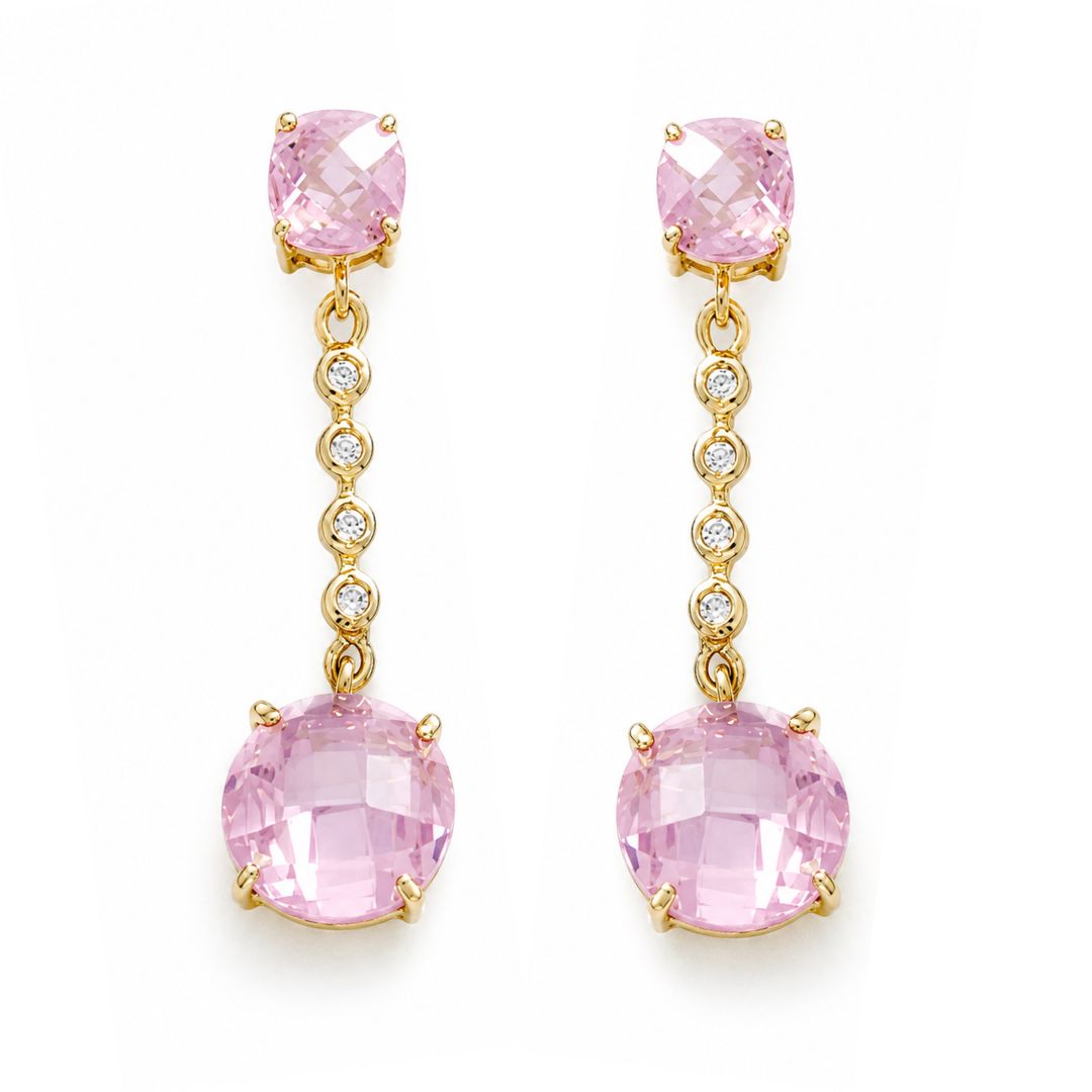 Pendientes Oro Amarillo 18K con Rosa de Francia y Circonitas