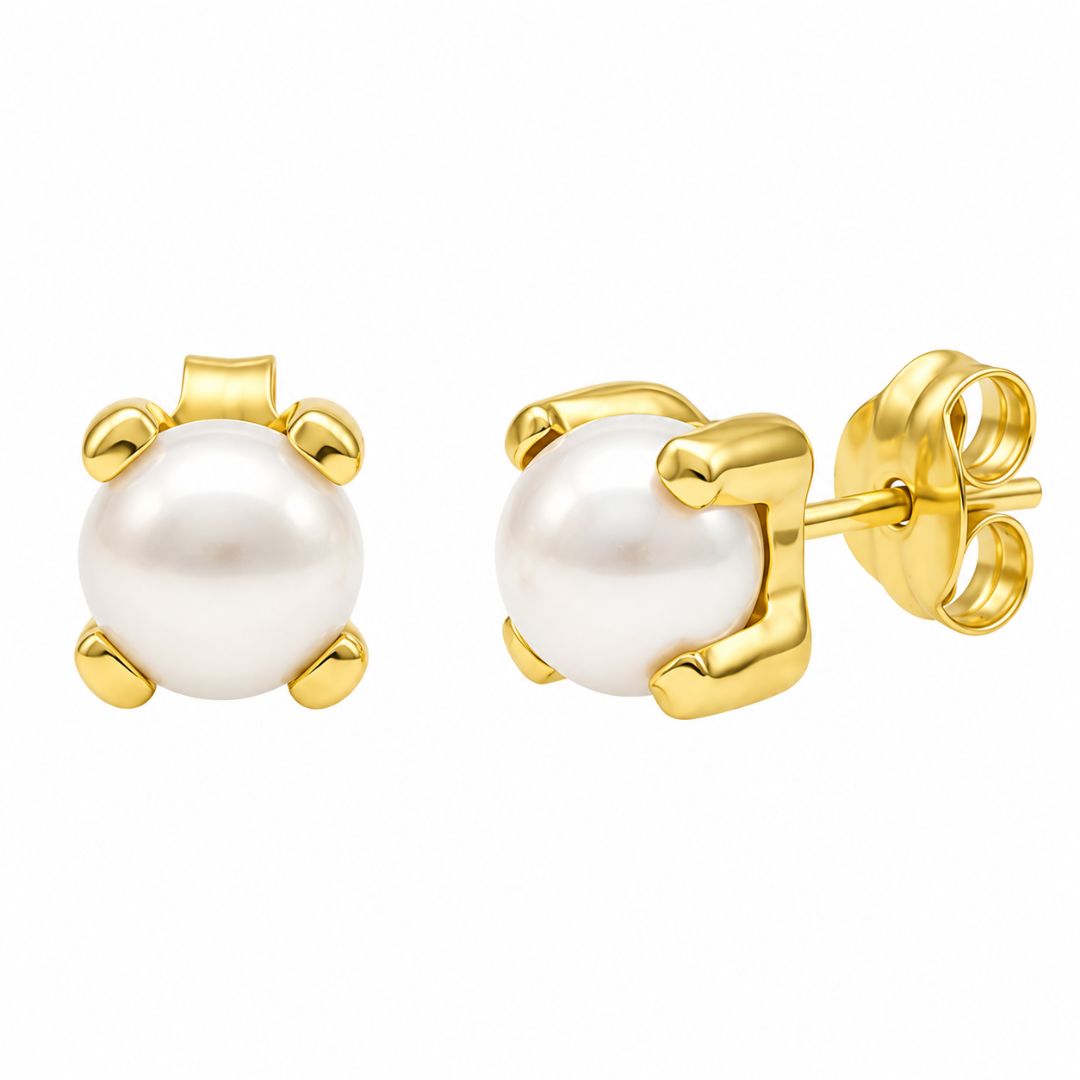 Pendientes de Oro 18K con Perla Blanca y Cuatro Garras