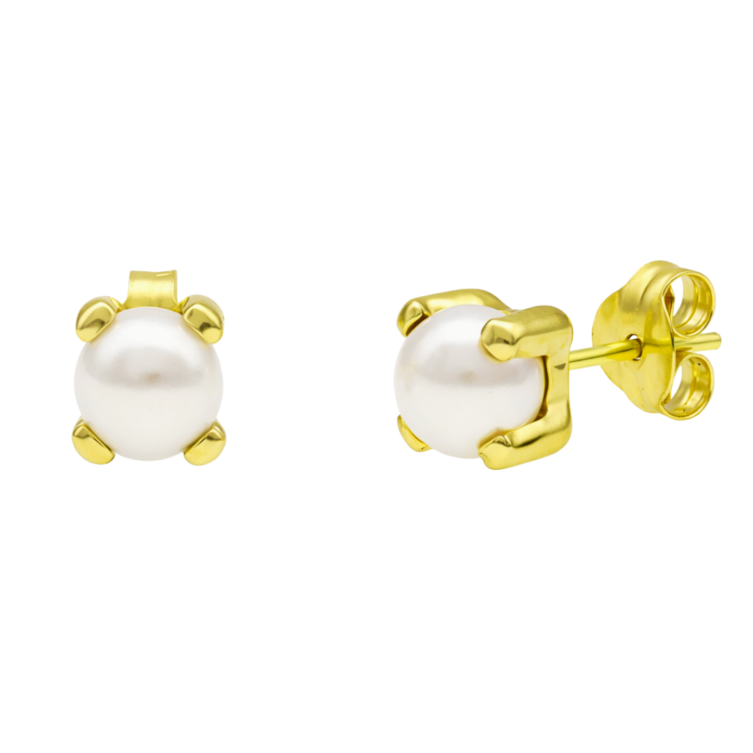 Pendientes Oro de 18K con cuatro garras perlas shell