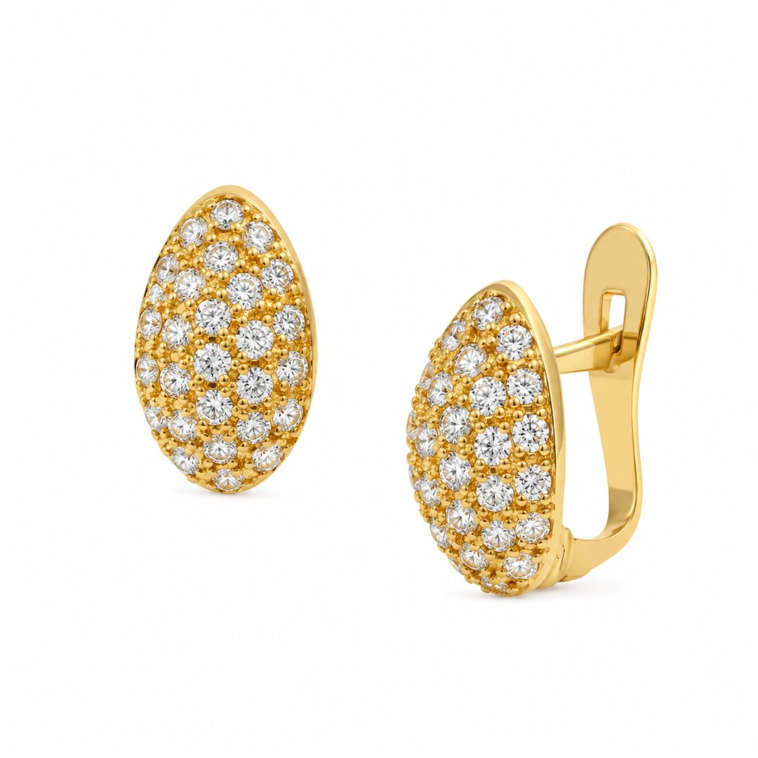 Pendientes Ovalados de Oro 18K con Circonitas Pavé