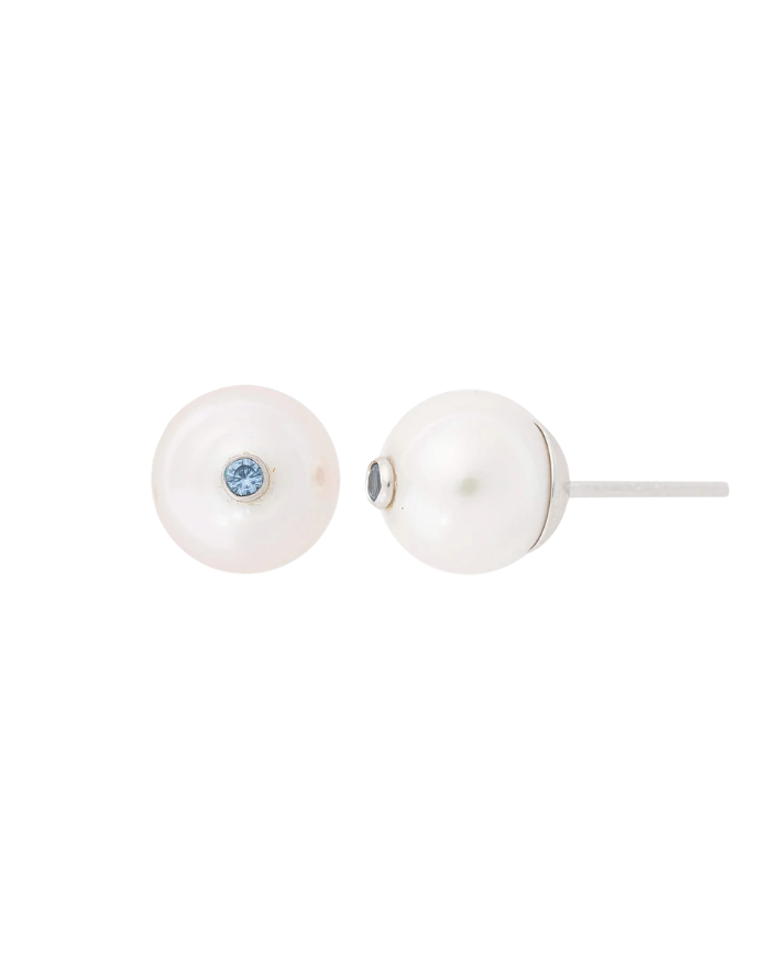Pendientes Perla 8mm y Circonita Azul Color Pop
