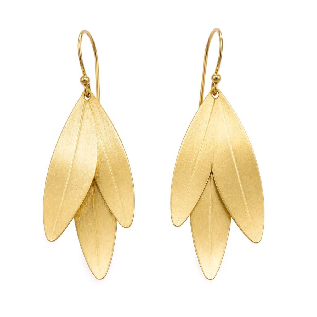 Pendientes de Acero Dorado Hojas Texturadas