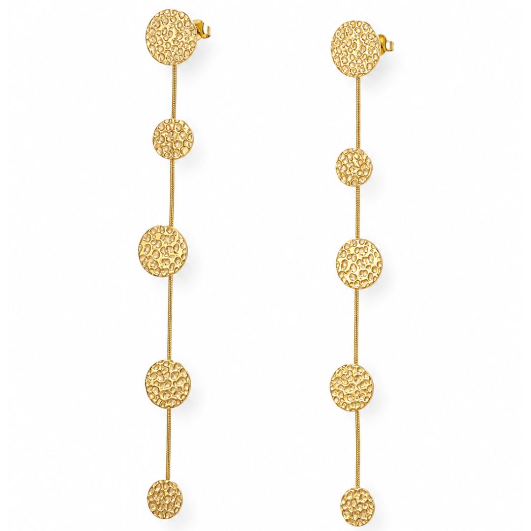 Pendientes de Acero Dorado Largos con Discos