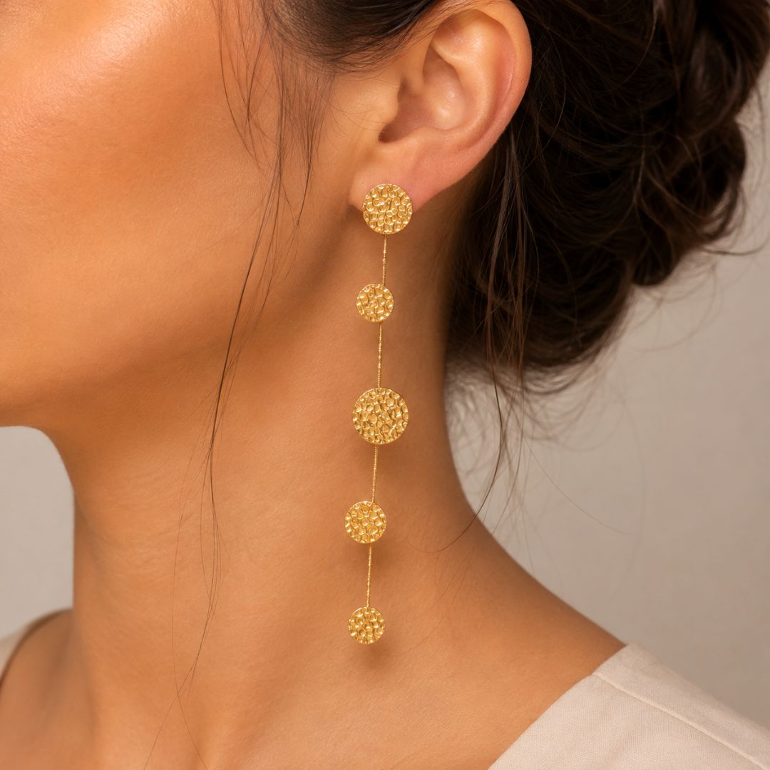 Pendientes de Acero Dorado Largos con Discos