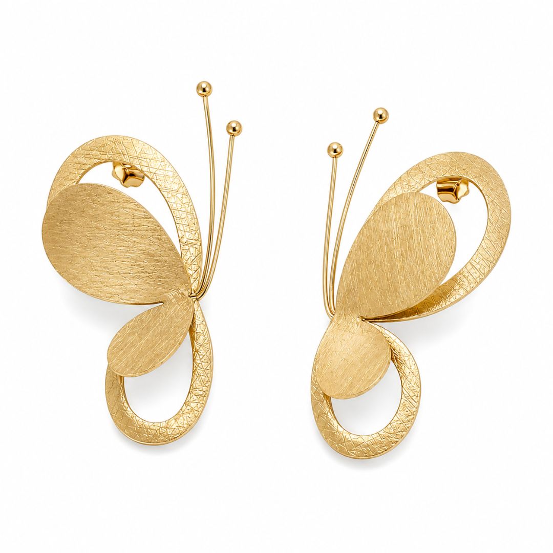 Pendientes Mariposa de Acero Dorado Satinado