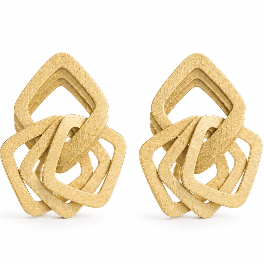 Pendientes de Acero Dorado con Formas Geométricas Entrelazadas