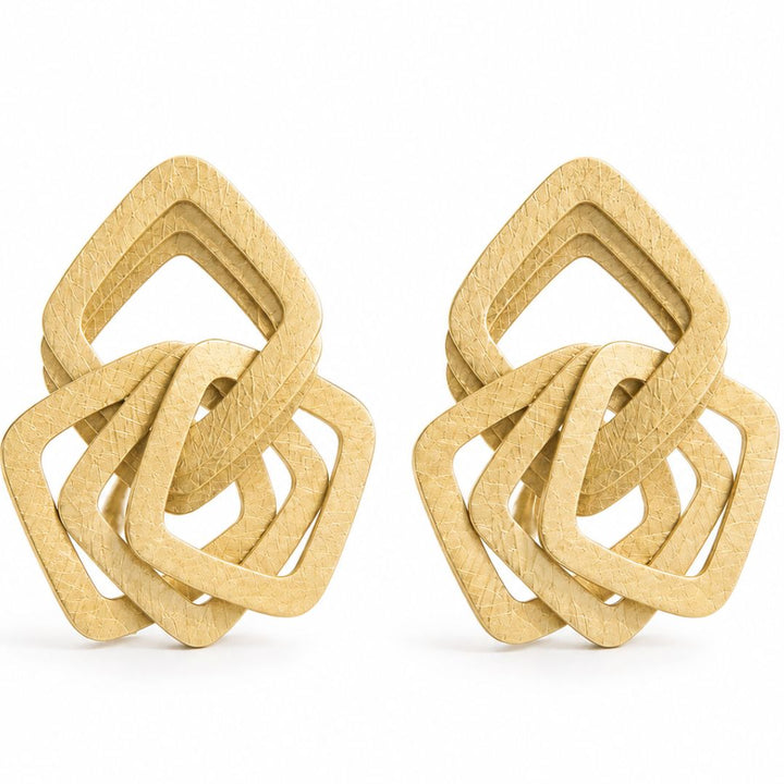 Pendientes de Acero Dorado con Formas Geométricas Entrelazadas