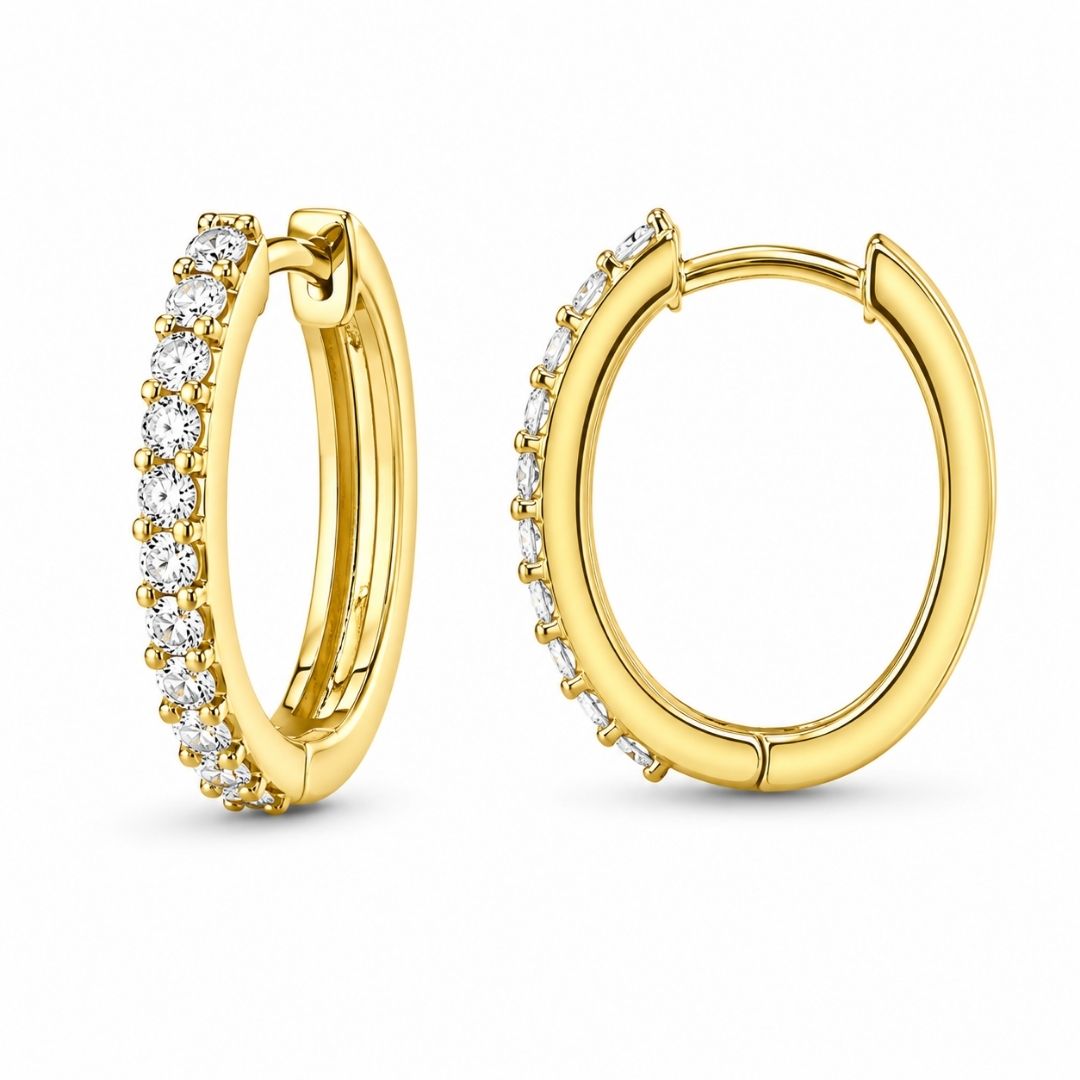 Pendientes de Aro Ovalados de Oro 18K con Circonitas