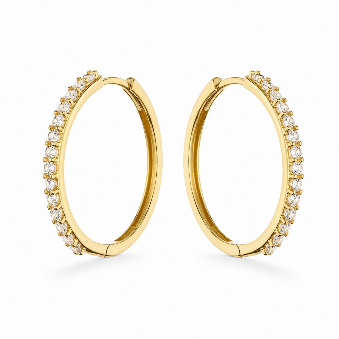 Pendientes de Aro de Oro 18K con Circonitas 15mm