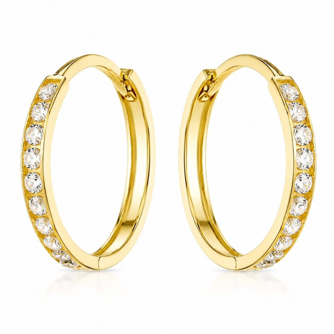Pendientes de Aro de Oro 18K con Circonitas en Línea