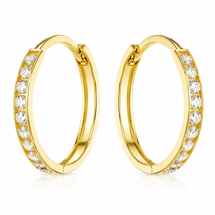 Pendientes de Aro de Oro 18K con Circonitas en Línea