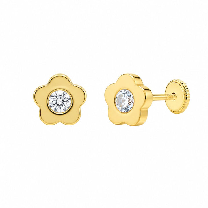 Pendientes de Bebé en Oro 18K Flor con Circonita